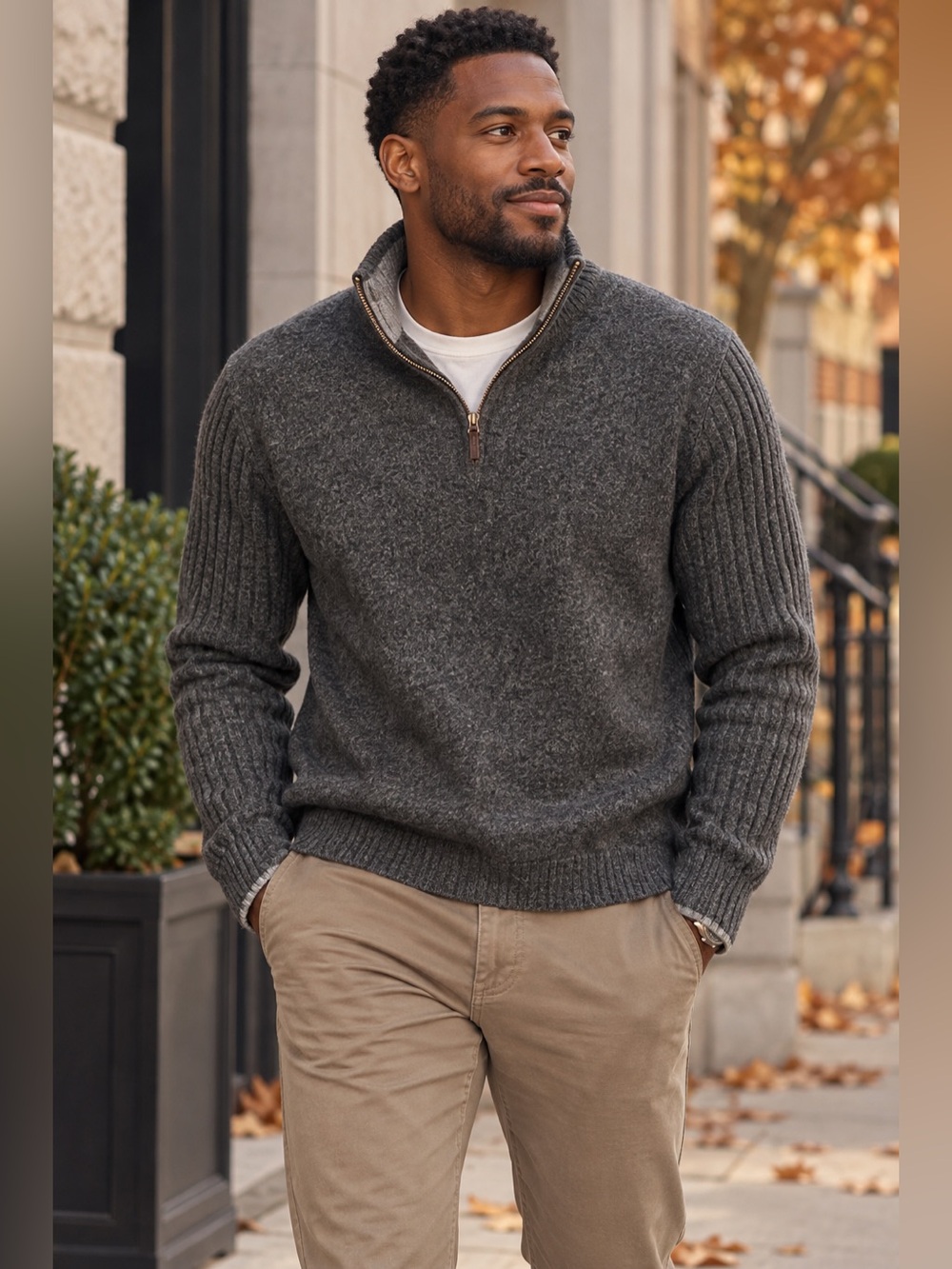 Club Room Men’s 100% Lambswool Charcoal Gray Quarter Zip Sweater Size L Fits S/M